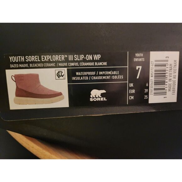 Sorel Youth Explorer III Slip-On Waterproof Boots Size 7 Mauve - Picture 5 of 12